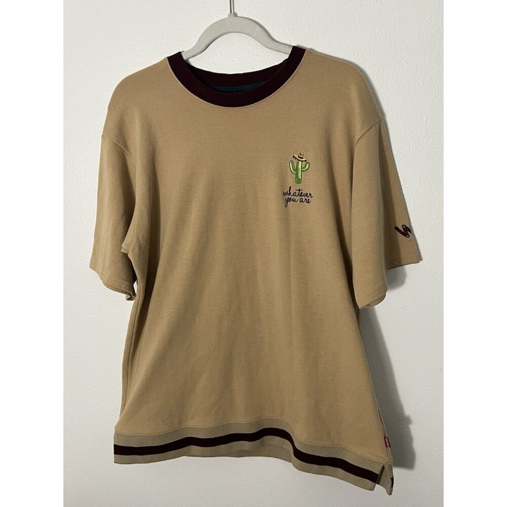 WV Project Short Sleeve Embroidered Cactus Whatever You Are Tan Shirt Size XL